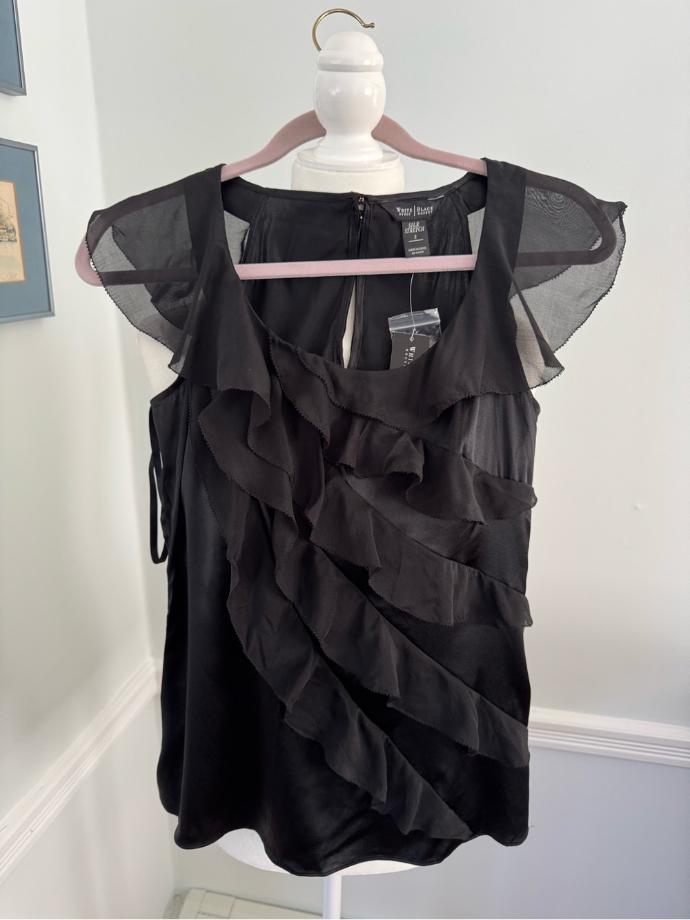 WHBM Black Ruffle Cap-Sleeve Dress